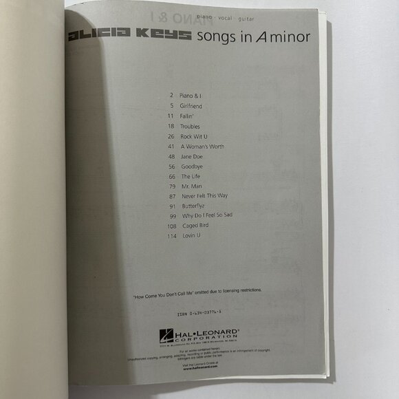 3/$20 Hal Leonard | Alicia Keys 'Songs in A minor' Songbook/ Sheet Music 2001 - Picture 4 of 8